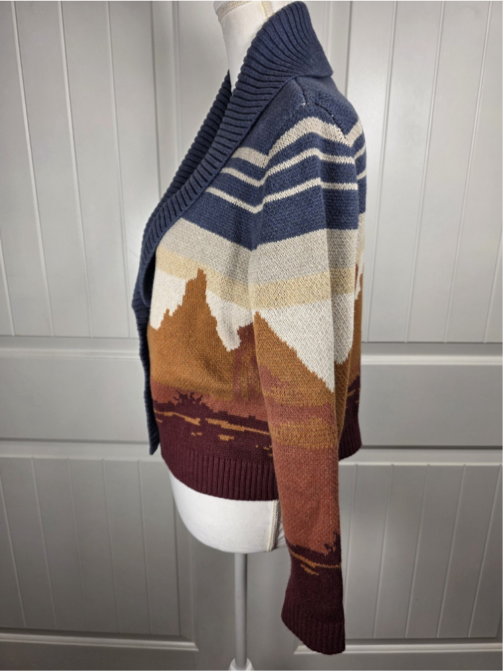 Pendleton Western Scenic Cardigan Women S Cowboy Horse Blue Rust Cotton Sweater - Picture 5 of 14
